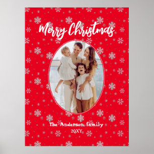 Rood Wit Moderne Familie Foto Vrolijk Kerstmis Poster