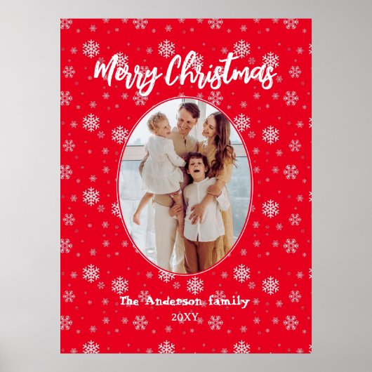 Rood Wit Moderne Familie Foto Vrolijk Kerstmis Poster (Voorkant)