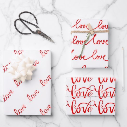 Rood Wit Moderne Liefde Typografie Inpakpapier Vel (Voorkant)