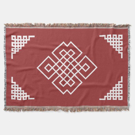 Rood & Wit Mongools traditioneel patroon Deken (Voorkant)