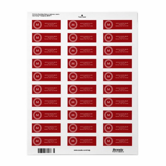 Rood-wit monogram etiket (Full Sheet)