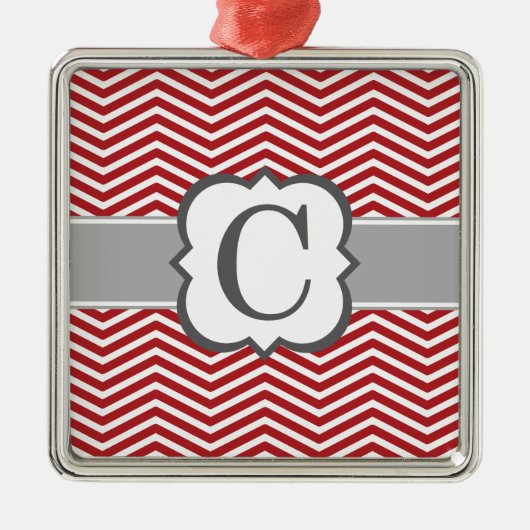 Rood wit monogram Letter C Chevron Metalen Ornament (Voorkant)