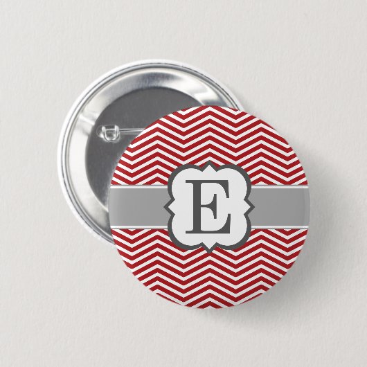 Rood wit monogram letter E Chevron Ronde Button 5,7 Cm (Voorkant /achterkant)