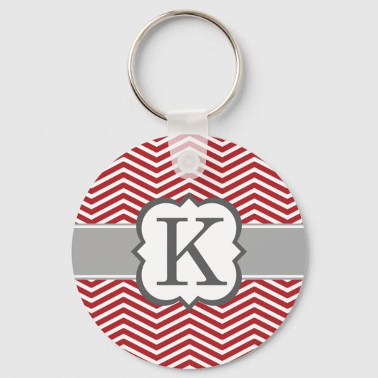 Rood wit monogram Letter K Chevron Sleutelhanger (Voorkant)