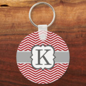 Rood wit monogram Letter K Chevron Sleutelhanger (Voorkant)