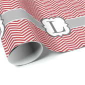 Rood wit monogram Letter L Chevron Cadeaupapier (Rol Hoek)