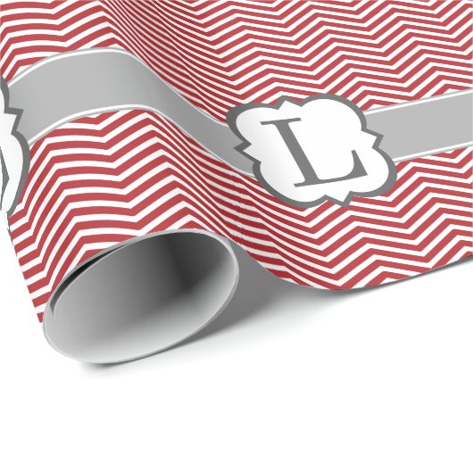 Rood wit monogram Letter L Chevron Cadeaupapier (Rol Hoek)