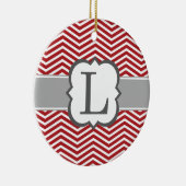 Rood wit monogram Letter L Chevron Keramisch Ornament (Rechts)