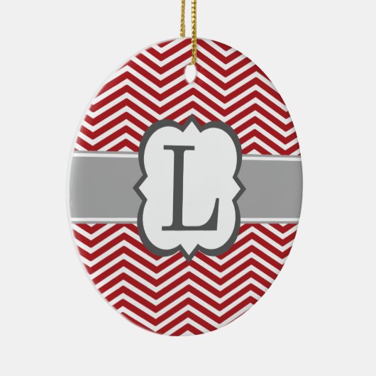 Rood wit monogram Letter L Chevron Keramisch Ornament (Rechts)