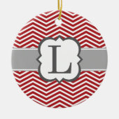 Rood wit monogram Letter L Chevron Keramisch Ornament (Voorkant)