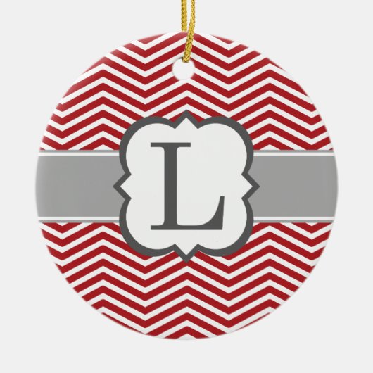 Rood wit monogram Letter L Chevron Keramisch Ornament (Voorkant)