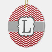 Rood wit monogram Letter L Chevron Keramisch Ornament (Links)