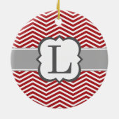 Rood wit monogram Letter L Chevron Keramisch Ornament (Achterkant)