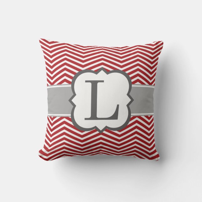 Rood wit monogram Letter L Chevron Kussen (Voorkant)
