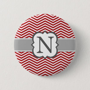 Rood wit monogram Letter N Chevron Ronde Button 5,7 Cm