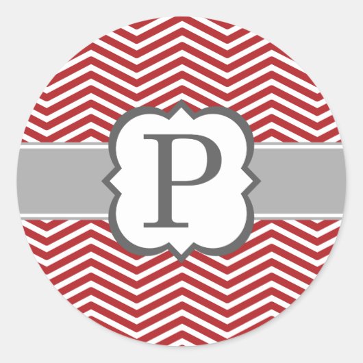 Rood Wit Monogram Letter P Chevron Ronde Sticker (Voorkant)