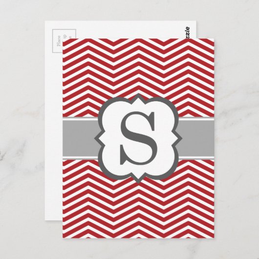 Rood wit monogram letter S Chevron Briefkaart (Voorkant / Achterkant)
