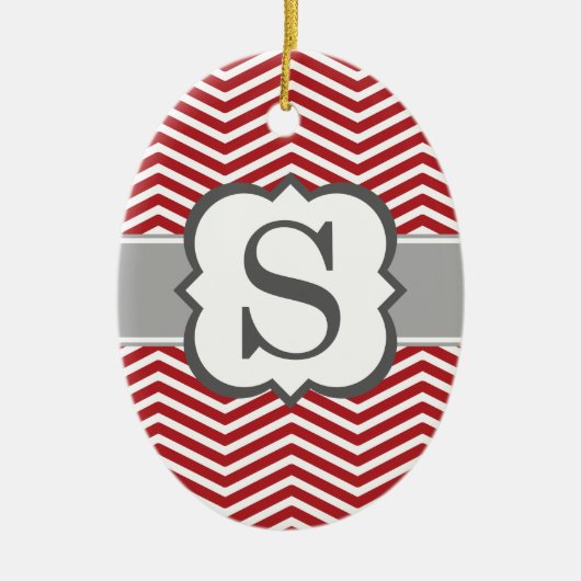 Rood wit monogram letter S Chevron Keramisch Ornament (Voorkant)