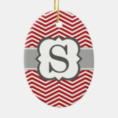 Rood wit monogram letter S Chevron Keramisch Ornament (Achterkant)