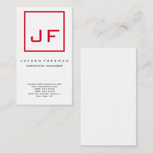 Rood wit monogram Modern minimalistisch Premium Li Visitekaartje (Voorkant / Achterkant)