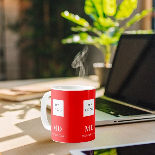 Rood wit monogram naam bedrijf logo koffiemok