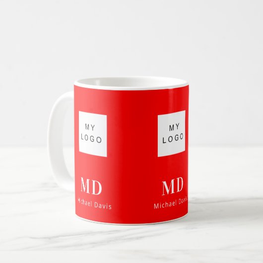 Rood wit monogram naam bedrijf logo koffiemok (Voorkant links)