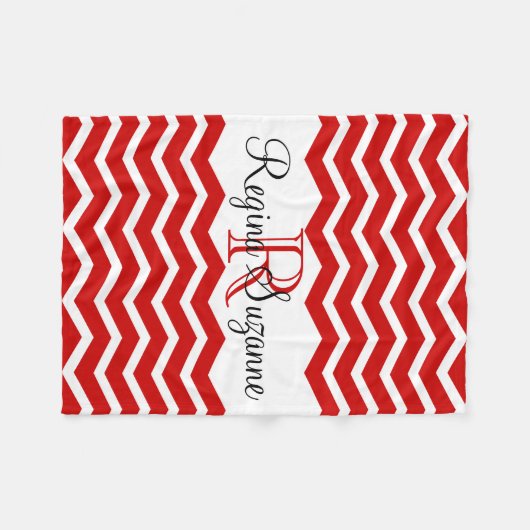 Rood Wit Monogram Naam Keepsake Chevron Fleece Deken (Voorkant (Horizontaal))