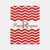 Rood Wit Monogram Naam Keepsake Chevron Fleece Deken (Voorkant)