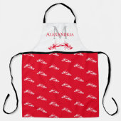 Rood wit monogram Naam Lobster Patroon Schort (Voorkant)
