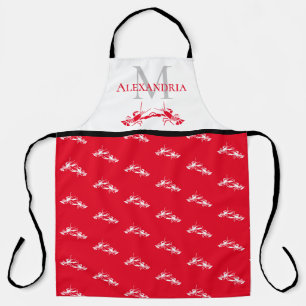 Rood wit monogram Naam Lobster Patroon Schort