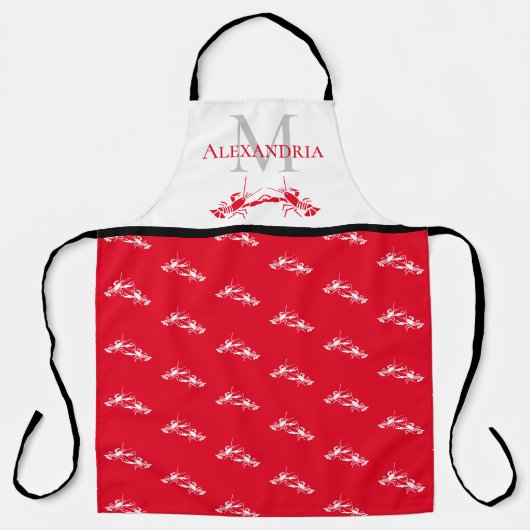 Rood wit monogram Naam Lobster Patroon Schort (Voorkant)