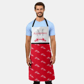 Rood wit monogram Naam Lobster Patroon Schort (Gedragen)