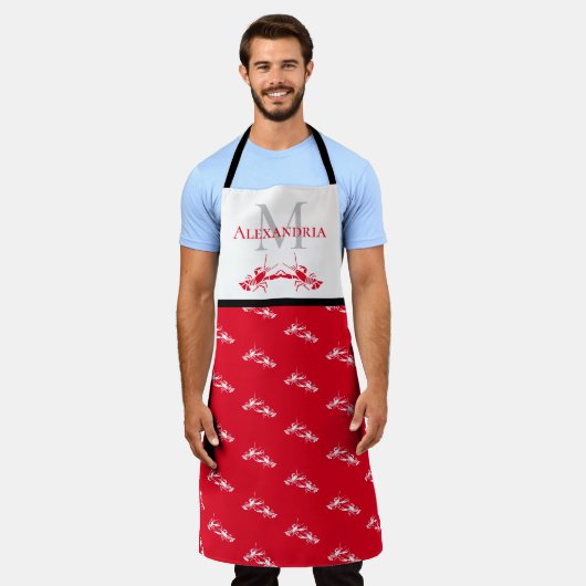Rood wit monogram Naam Lobster Patroon Schort (Gedragen)
