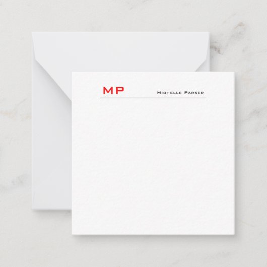 Rood wit monogram Professional Plain Minimalist Notitiekaartje (Voorkant)