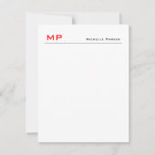 Rood wit monogram Professional Plain Minimalist Notitiekaartje (Voorkant)