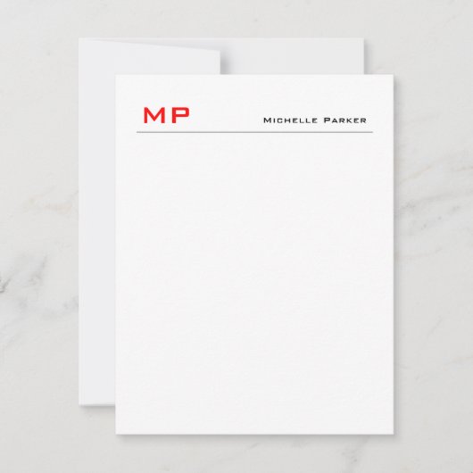 Rood wit monogram Professional Plain Minimalist Notitiekaartje (Voorkant)