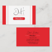 Rood & Wit Monogram Professioneel Metalen Lassen Visitekaartje (Voorkant / Achterkant)