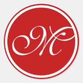 Rood wit monogram ronde sticker (Voorkant)