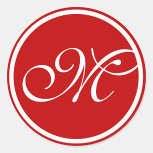 Rood wit monogram ronde sticker