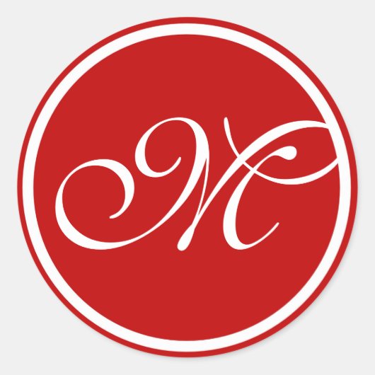 Rood wit monogram ronde sticker (Voorkant)