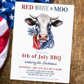 Rood Wit Moo Patriottisch Koe Boerderij 4 juli Uitnodiging Briefkaart