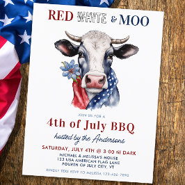 Rood Wit Moo Patriottisch Koe Boerderij 4 juli Uitnodiging Briefkaart