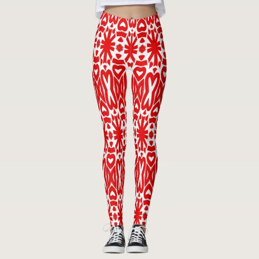 Rood wit naadloos "Ratti_Creative_Arts" Leggings (Voorkant)