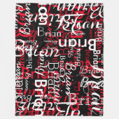 Rood & Wit Naam Koel Patroon helemaal Zwart Fleece Deken (Voorkant)
