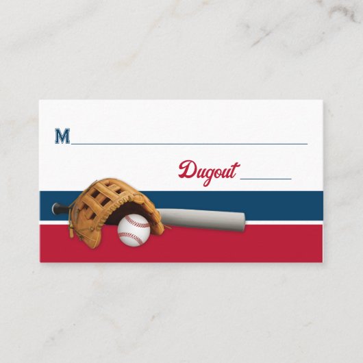 Rood, Wit, Navy Honkbal Bar Mitswa Plaatskaartje (Voorkant)