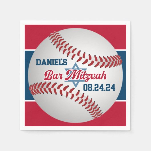 Rood, Wit, Navy Honkbal Bar Mitswa Servet (Voorkant)