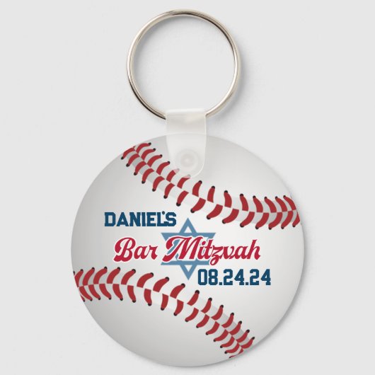 Rood, Wit, Navy Honkbal Bar Mitswa Sleutelhanger (Voorkant)