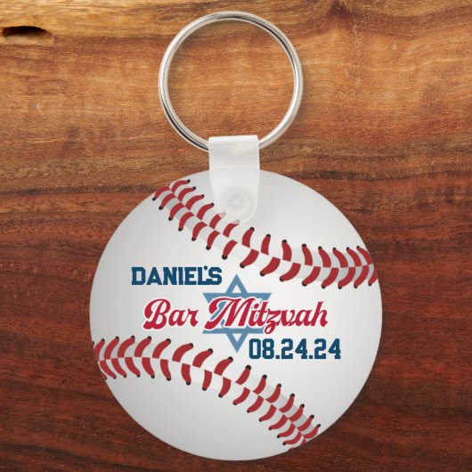 Rood, Wit, Navy Honkbal Bar Mitswa Sleutelhanger (Achterkant)