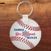 Rood, Wit, Navy Honkbal Bar Mitswa Sleutelhanger (Voorkant)