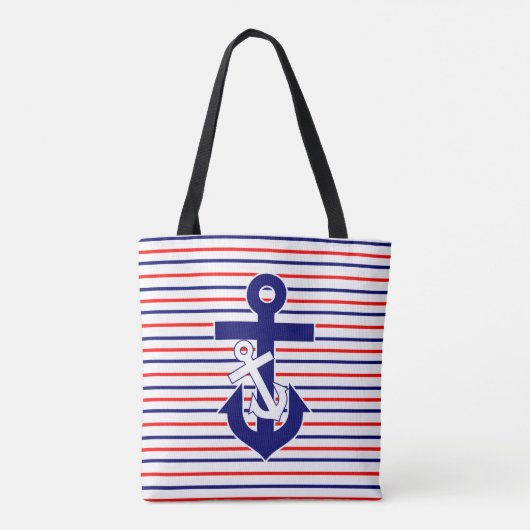 Rood wit & Navy Stripes met ankers Canvas tas (Achterkant)